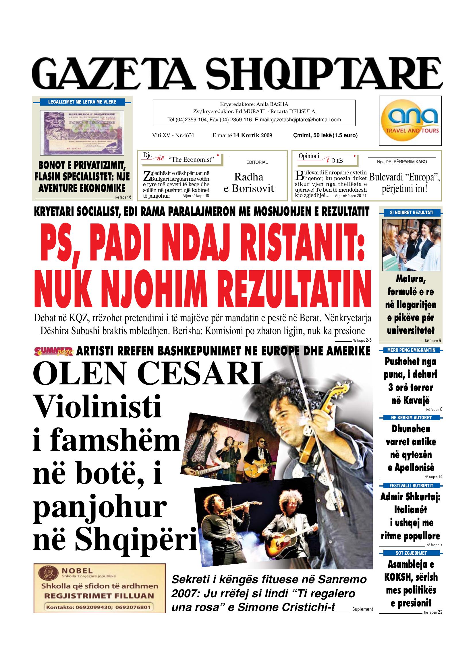 Gazeta Shqiptare 2009-07-14